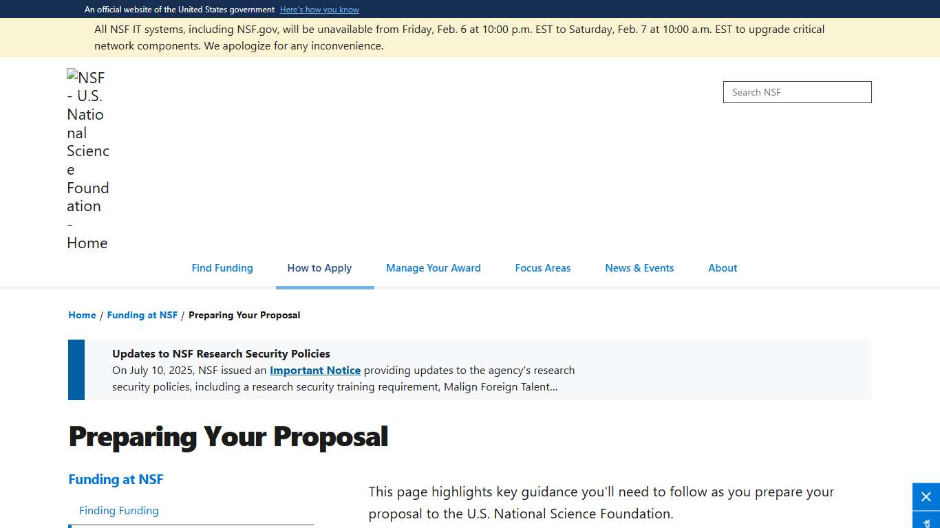 Preparing Your Proposal - Funding at NSF NSF - U.S. National Science Foundation