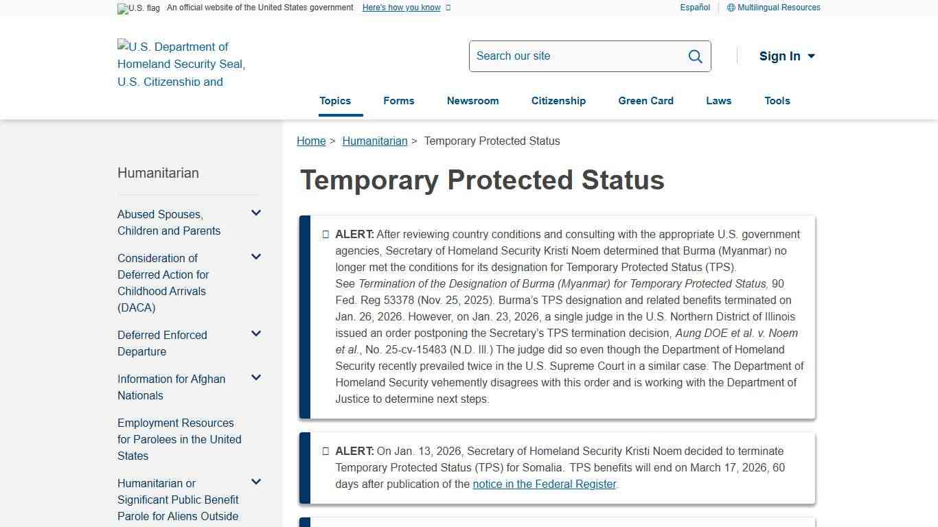 Temporary Protected Status USCIS
